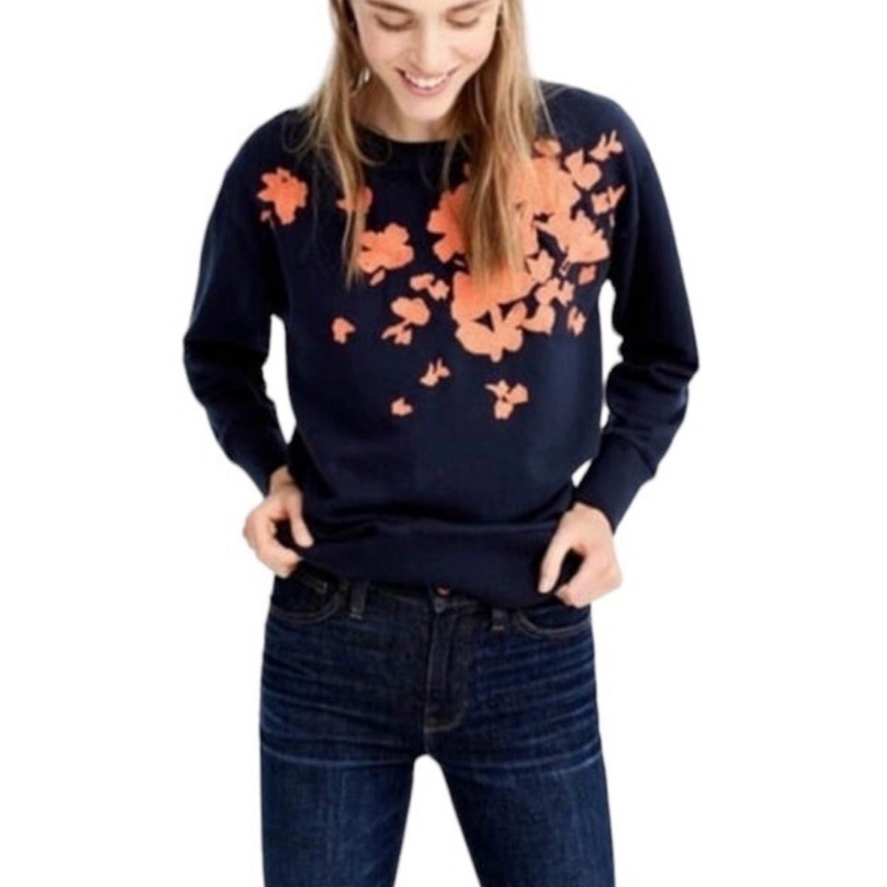 J. Crew Women’s Navy Sweatshirt with Red Floral Appliqué Size‎ S